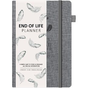 End of Life Planner - Final Arrangements Organizer Notebook - Beneficiary, Funeral Planning, Last Wishes & Will Preparation - A5 Grey Linen Hardcover with Pen Holder