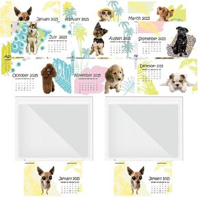 2025 Peel and Stick Dog Themed Calendar 2-in-1 Car Calendar Wall Calendar Sticker Decal with Blank Clear Pocket Hanging Mini Calendar Card Pocket Holders for Auto Car Fridge 2 Pack