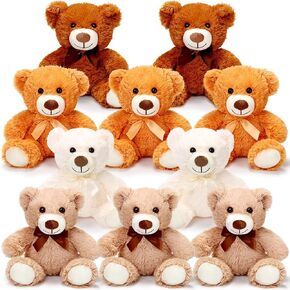 Skylety 10 Pcs Bears Bulk 10-14 Inches Stuffed Animal Plush Toys Birthday Party Favors(Light Brown)