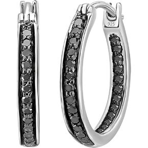 Dazzlingrock Collection 0.38 Carat (ctw) Round Black Diamond Lined Inside Out Hinged Post Hoop Earrings in 925 Sterling Silver