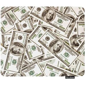 Funny US Dollar Currency Money Gaming Mouse Pad Hundreds of 100 Dollar Bills Non-Slip Rubber Mouse Pad for Computers, Laptop, Office, Home Rectangle Personalized Mousepad 9.5 Inch x 7.9 Inch