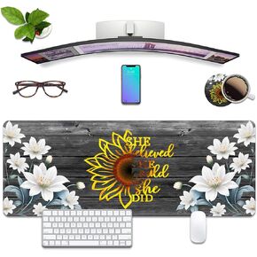 Desk Pad Mat Gaming Mouse Pad with Coasters,She Believed She Could So She Did Inspirational Quote XL Large Extended Mousepad Desk Decor Writing Mat Stitched Edges Non Slip Rubber Base for Office Home