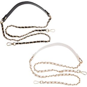 The Lord of the Tools 2Pcs Black & White 120CM Leather Chain Strap with Light Gold Buckles Handbag Chain Strap Adjustable Interchangeable Shoulder Strap for Handbag Purse DIY