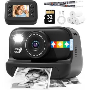 Kids Camera Instant Print, Christmas Birthday Gifts for 3-12 Boys Girls, 1080P Digital Camera, Portable Toddler Travel Toy for 4 5 6 7 8 9 10 Year Old Kids with 32GB Card White