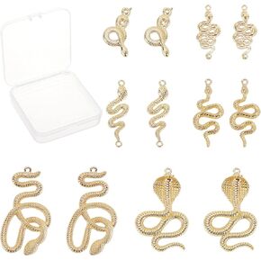 SUNNYCLUE 1 Box 6 Styles Alloy Snake Charms Metal Animal Cobra Snake Pattern Pendants Links Connectors with Hole for Jewelry Making DIY Necklace Bracelet Earring Supplies Accessories, Golden