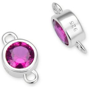 2PCS Adabele Real 925 Sterling Silver Silver July Birthstone Link 4mm/0.16 inch Ruby Red Zirconia Zirconia Gemstone Monnector Charnish Resistant Hypoallergenic for Jewelry Making SXP6-7