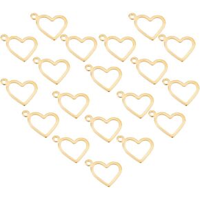 UNICRAFTALE 100pcs Hollow Heart Charm Golden Hollow Heart Charms Stainless Steel Valentine Love Pendants 1mm Small Hole for Jewelry Making 10mm