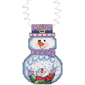 Janlynn Holiday Wizzers Cross Stitch Kit 3"X2.25"-Snowman with Snowballs (14 Count), Multicolor