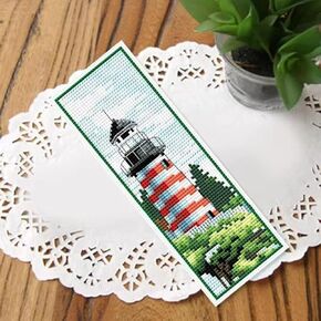 AOTO Craft Lighthouse Scenery Counted Cross Stitch Bookmark Kits Double-Sided Bookmarks Kit 18ct Needlework Embroidery Craft Kit Blank Plastic Canvas Kits with Tassel 18x6cm