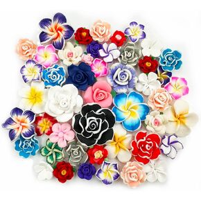 Tropical Flower Flatback Resin Charms - 50Pcs Hawaiian Plumeria Flatback Cabochons Polymer Clay 3D Flower Beads Blossom Floral for Scrapbooking Embellishments DIY Craft Summer Jewelry Making (50pcs)