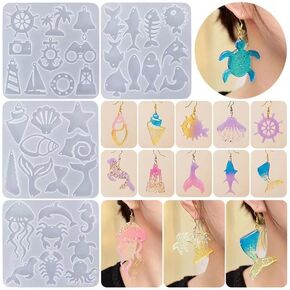 Sea Animal Earring Resin Mold Jewelry Resin Molds with Hole Seashell Boat Rudder Marine Theme Earring Molds for Epoxy Resin Jewelry Molds kit for DIY Earring Jewelry Making (Animal Mold)