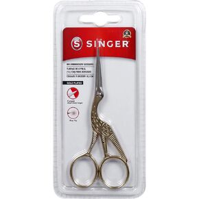SINGER 4 Inch Forged Embroidery Scissors with Curved Tip for Sewing, Cross-Stiching, Crafts, & More (Gold Stork Design, 1-Pack)