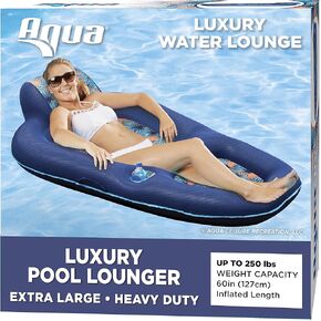 Aqua Luxury Water Lounge, X-Large, Inflatable Pool Float with Headrest, Backrest & Footrest, Palm Beach Flamingo