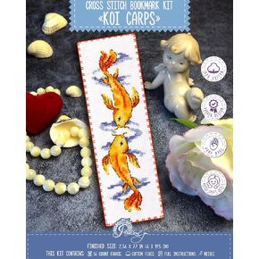 Koi Carp - Counted Cross Stitch Bookmark Kit - Embroidery Set for Adults with Paper Pattern, 16-Count Aida Canvas and Presorted Floss - DIY Christmas, New Year's Gift