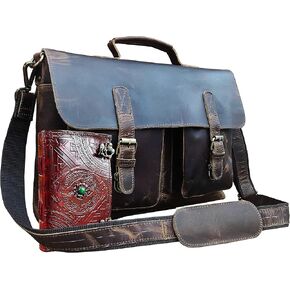 Leather Laptop Messenger Bag 18 inch Leather Handmade Office Briefcase for Men,Dark Brown