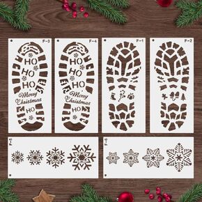 Mocoosy 6 PCS Christmas Stencils for Painting Santa Footprints for Floor, Santa Boot & Snowflake Stencils Template, Reusable Plastic Elf Foot Stencils Santa Evidence Kit Holiday Xmas Craft Decorations