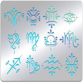 BENECREAT Zodiac Signs Themed Metal Stencil, Stainless Steel Drawing Stencil Template for Wood Burning, Wall Painting Crafts and Decorations, 6x6"