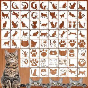 65pcs Reusable Cat Stencils for Painting on Wood,Cat Theme Painting Perfect for DIY Crafts, Scrapbooks, and Home Supplies