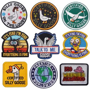 Funny Patches 9 PCS Embroidered Patches Tactical Morale Goose Animal Patches for Backpacks, Bags, Harness, Vest, Military Uniforms, Jackets, Jeans, Hats