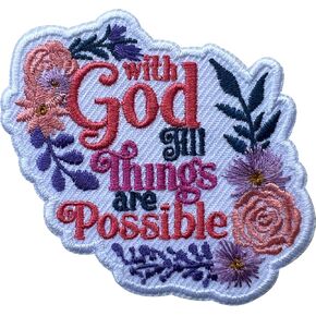 with God All Things are Possible Patch, Size 3" Sew On Patches, Jesus Embroidery Fabric Patches for Clothes Jean Backpack, Applique Embroidery Iron On Patches for Clothes, Gift for Christians