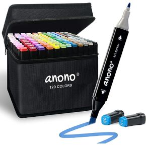 مجموعة علامات الكحول anono 120 ، علامات فن النصائح المزدوجة للرسم ， علامات رسم لكتب التلوين للبالغين ، علامات الحبر على الكحول للأطفال