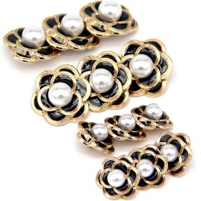18/25mm Retro Black Flower Metal Buttons, White Pearl Jewelry Decorations for Clothes, Women Coat, Blazer, Suit, Wedding Dress, DIY Crafts, Sewing Accessories(6pcs 18mm/ 6pcs 25mm)