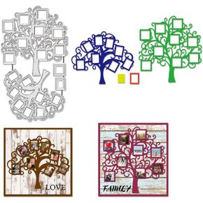 BENECREAT 2Pcs Photo Tree Cutting Dies, Family Tree Frame Stencils Decorative Embossing Stencils for Scrapbooking, Photo Album, Greeting Card Making，7.4x4.2