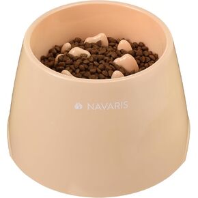 Navaris Elevated Slow Feeder Dog Bowl - Melamine Pet Food Bowl for Dogs and Cats - Raised Cat Feeding Bowl to Slow Down Eating - 7.4" x 7.36" x 4.7"