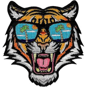 Tiger Sunglasses Patch Embroidered Iron-On Applique Roaring Bengal Souvenir