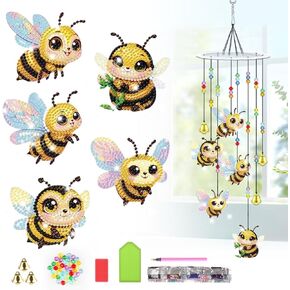 Bowetile 5D Diamond Art Kits for Adults, Bee Diamond Art Wind Chimes, Diamond Painting DIY Wind Chime Kit, Diamond Painting Wind Chimes Suncatchers, Art Kits for Adults Teens Garden Home Decor