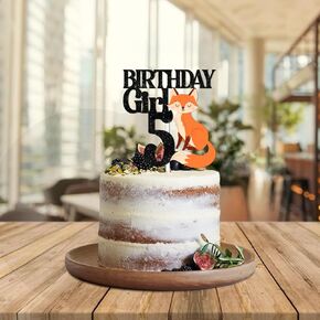 Black Glitter Birthday Girl 7 Cake Topper Animal Fox ThemeDecoration Baby Shower Girls Happy Birthday 7th Party Theme Decor Supplies