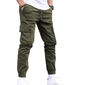OYOANGLE Men's Cargo Jogger Pants Elastic Drawstring Waist Flap Pocket Joggers Hiking Outdoor Track Jogging
