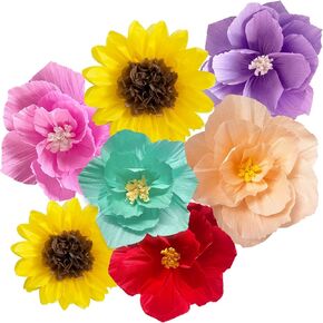 Ansomo Paper Flowers عباد الشمس ملون كريب الاصطناعي الحائط المنزل ديكور زفاف عيد ميلاد الزفاف دش الطفل الربيع زخارف الأزهار الصيفية