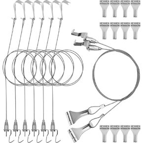jojofuny Picture Hanging Kit, 8 Sets Adjustable Picture Rail Hanging Wire Stainless Steel for Gallery Heavy Duty Picture Frame Hooks, for Hanging Mirror, Picture, Light Lamp