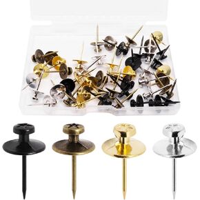 Double Headed Nails for Hanging Pictures, 4-Colors Metals Thumb Tacks Pins for Wall Hangings (48 Pcs)