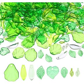 Green Acrylic Leaf Beads, 320 Pcs Transparent Leaf Charms Acrylic Beads Funky Plant Charms Leaves Pendants Cute Green Leaf Bead Caps for Jewelry Making DIY Craft Women Girls Earring Necklace Anklet