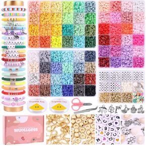 Wuollgess 15000Pcs Clay Beads Bracelet Making kit, 72 Colors Friendship Bracelet Kit with Letters, Flat Heishi Polymer Clay & 4MM Seed Beads for Jewelry Making, Gifts for Adult