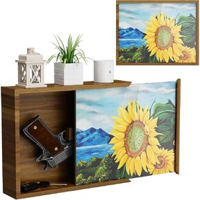 Hidden Gun Storage Box, Concealment Furniture Wall Safe for Pistols, Solid Wooden Concealment Shelf for Wall with Picture Frame for Valuables or Secret Decor