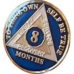 8 Month AA Medallion Metallic Midnight Blue Tri-Plate Sobriety Chip