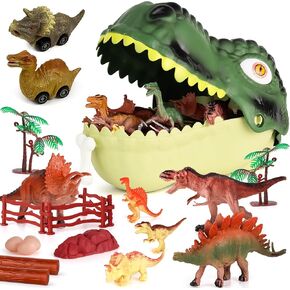 Dinosaur Toys for Kids 3-5 - Realistic Dinosaur Figures Including 2 Pullback Dinosaur Cars - Dinosaur Toys for Toddlers & Kids - Toy Dinosaur Playset Gift for 3, 4, 5, 6, 7 Boys & Girls