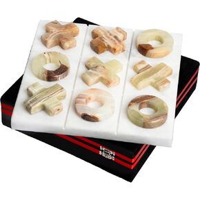 لعبة Umaid Onyx Marble Tic Tac Tak Toe ، ألعاب الرخام ذات 10 × 10 ، مع صندوق هدايا مخملي فاخر ، طاولة قهوة حديثة وديكور منزلي ، مثالي لغرفة المعيشة أو المكتب أو هدية فريدة من نوعها
