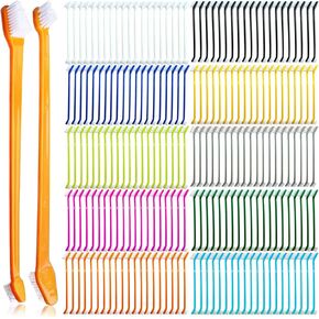200 Pcs Dog Toothbrush Cat Tooth Brushes Bulk, Double Sided Brushing Kit, Teeth Cleaning Kit Soft Bristles Long Handle, Pet Tooth Brush for Small to Large Dog, Cat, Puppy & Kitten, 10 Colors in Saudi Arabia