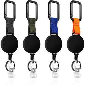 Retractable Keychain 4 Pieces Heavy Duty Carabiner Badge Holder Retractable Badge Reel ID Holder Extendable Key Ring Key Holder for 8 oz ABS Casing with 24 inches Steel Retractable Cord and Paracord