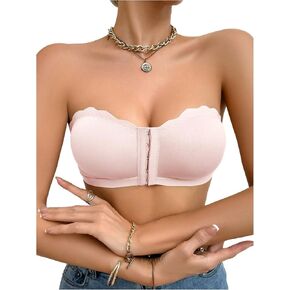 MakeMeChic Women's Front Closure Scallop Trim Bra Wireless Strapless No Show Bralette in Saudi Arabia