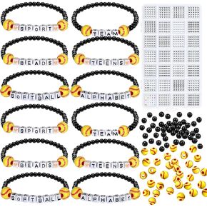 1270 PCS Softball Alphabet A-Z Letters حبات للأساور التي تصنع مع أرقام قلوب ملونة في 28 شبكة مربع قابلة للتعديل ، اسم سوار فريق الرياضة مربع أكريليك مكعبات المراهقين البالغين