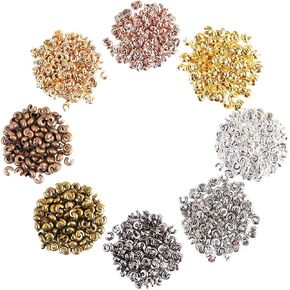 800 Pieces Crimp Beads Covers Metal Half Round Open Crimp Bead Knot Cover for DIY Jewelry Craft Making 3mm End Tips Silver & Gold & Platinum & Rose Gold & KC Gold & Antique Bronze & Red Copper & Black