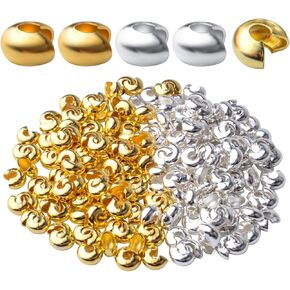 200pcs 5mm Metal Round Crimp Bead Knot Covers for DIY Jewelry Making, Gold and Silver