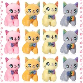 Chalyna 12 Pcs Cute Stuffed Animal Toy 4 Inch Mini Plush Mermaid Tiger Turtle Puppy Pig Alpaca Cat Ornaments Stuffed Doll Keychain Handbag Pendant for Birthday Party Favors DIY Home Decor(Cat Style)