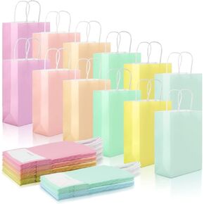 BadenBach 30 Pack Small Pastel Paper Gift Bags with Handle,5.9" x 4.7" x 2.4",Mini Pastel Paper Goodie Bags Pastel Party Favor Bags Cute Pastel Candy Bags for Wedding Baby Shower Party Mother's Day
