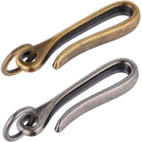 CRASPIRE 4Pcs 2 Colors U Shape Hook Keychain Japanese Fish Hook Key Chain Brass Solid Keychain Hook Antique Silver Bronze Key Buckle Belt Wallet Holder Belt Clip for Women Men Wallet Badge